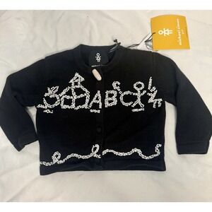 Vintage Michael Simon Black Christmas Sweater Beaded School ABC 2T Cardigan Y2K